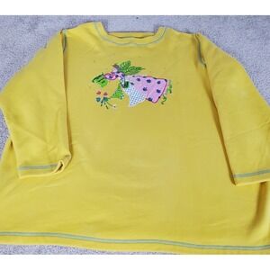 Quacker Factory Sweatshirt Women 2X Yellow Garden Angel Applique